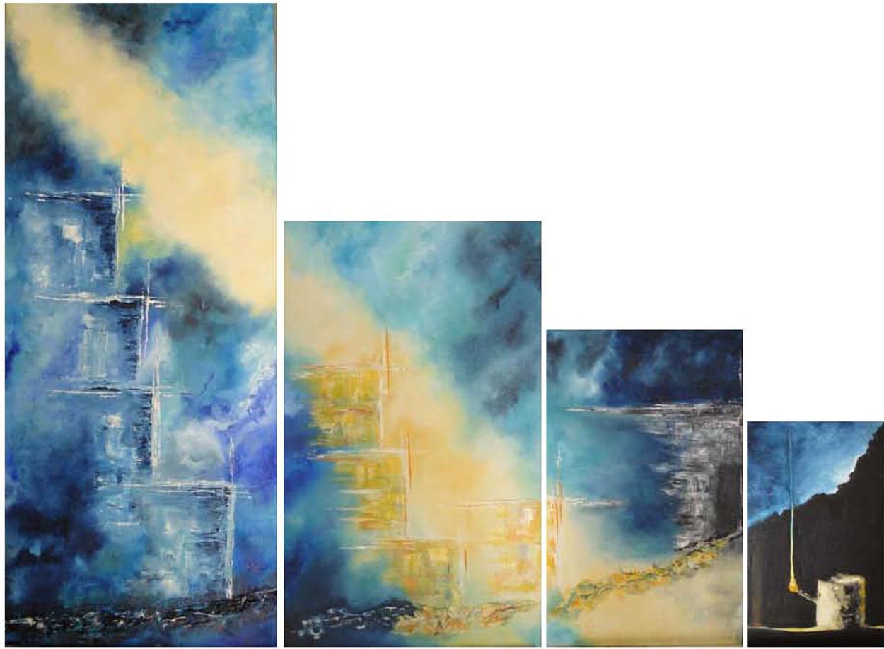 La neuvième porte (quatre huiles sur toile). Une des oeuvres majeures réalisées par une malade qui se sait condamnée.